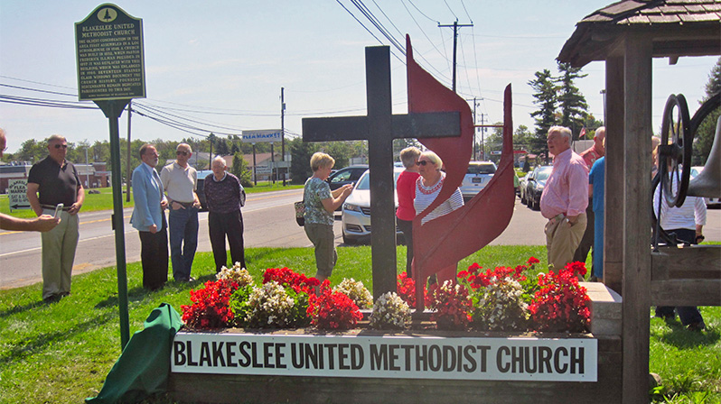 The historical marker becomes part of the Blakeslee United Methodist Church.