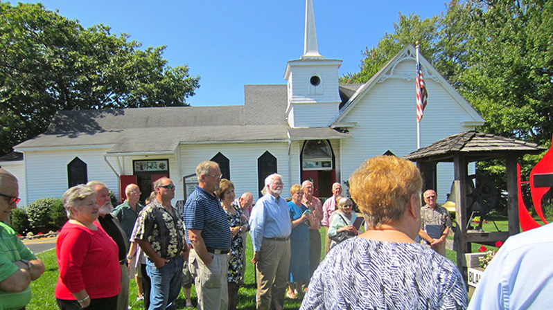 The Blakeslee United Methodist Church congregation gathers for the dedication of the historical marker.