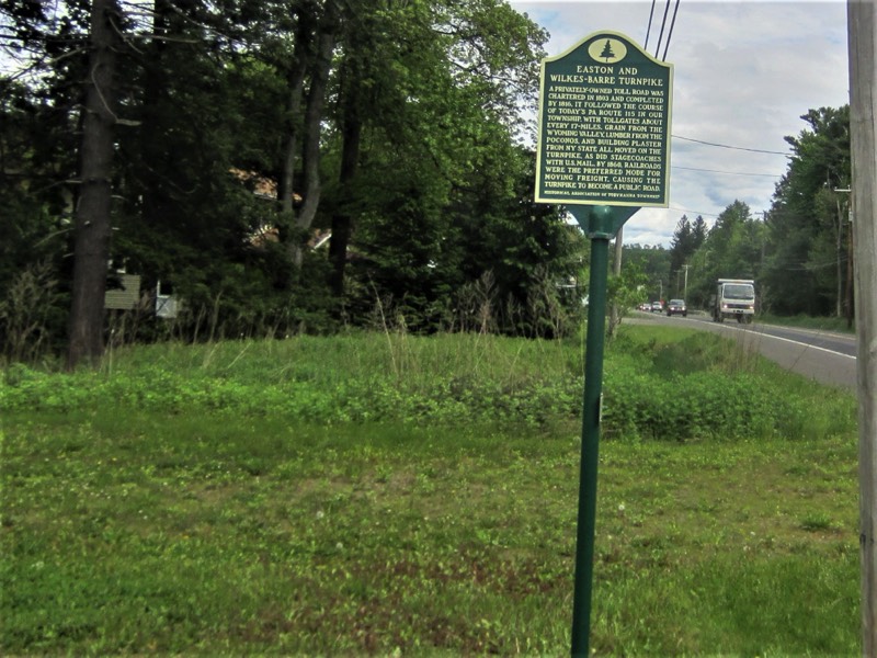 The Easton & Wilkes-Barre Turnpike historical marker is located in Blakeslee on Route 115, the modern name for the road.