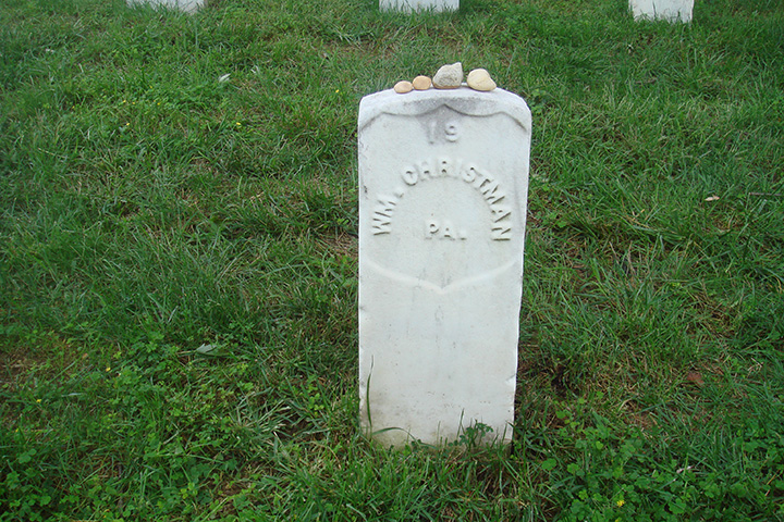 The grave of William Henry Christman of Tobyhanna Township, the first soldier to be buried at Arlington National Cemetery during the Civil War.